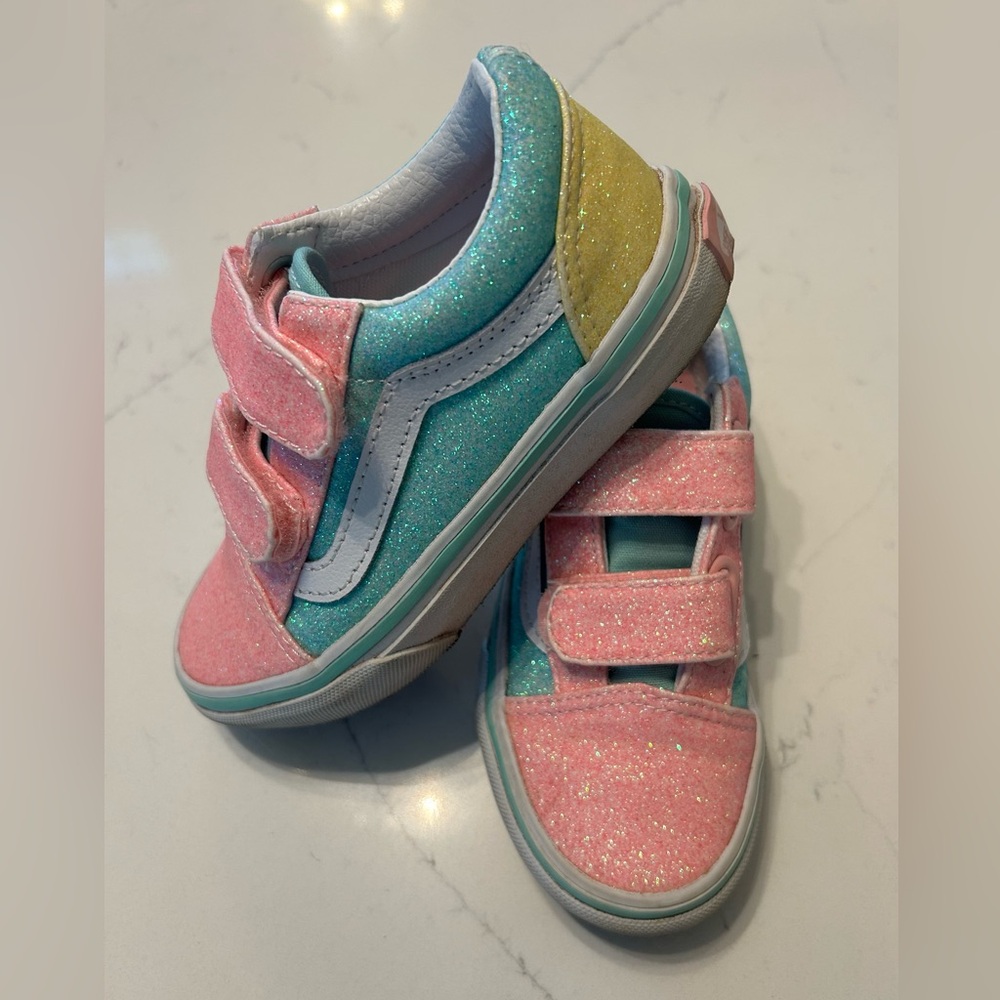 Vans Old Skool V Glitter Skate Shoe - Little Kid - Pastel/Multicolor